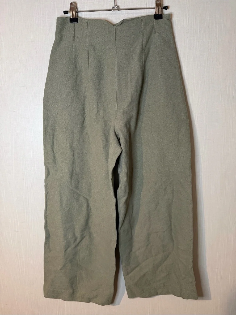 Zara Green Linen Wide Leg Cropped Paper Bag Waist Pants Small